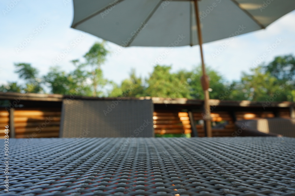 Sightseeing spots and outdoor dining tables (blurred)