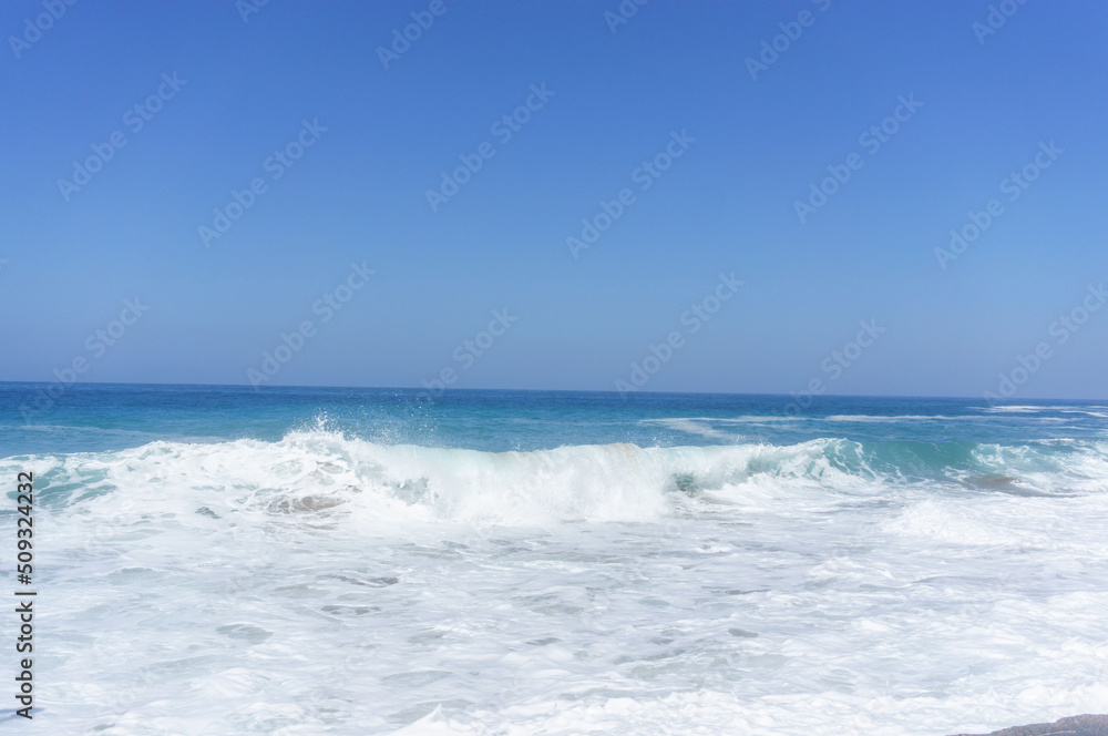 Fototapeta premium Storm at sea. Big, white waves of the sea.