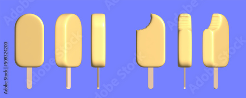 Vanilla flavored popsicle illustrations in different positions and states