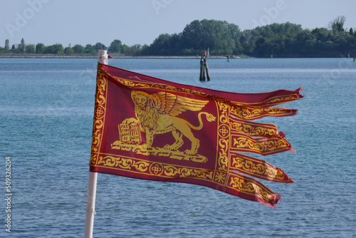 San Mark flag of Venice Italy photo