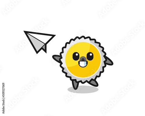 saw blade cartoon character throwing paper airplane