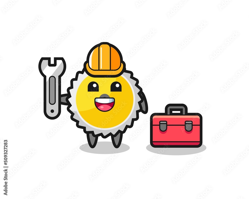 Mascot cartoon of saw blade as a mechanic