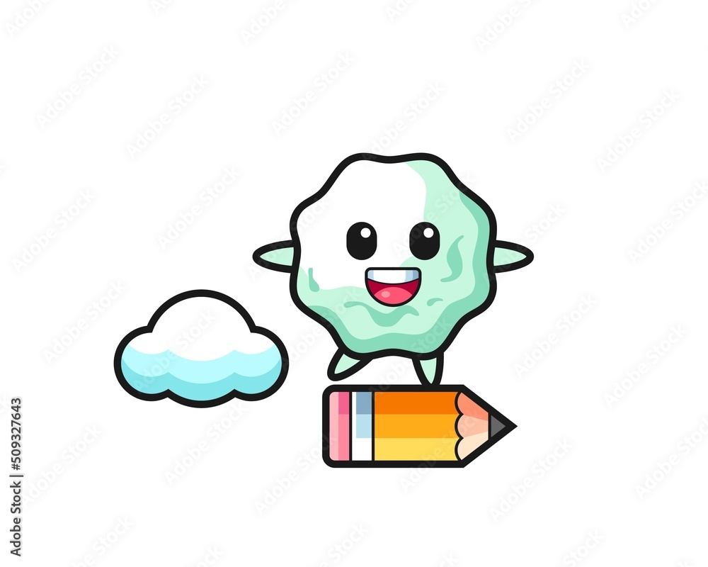 Obraz premium chewing gum mascot illustration riding on a giant pencil