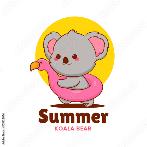Photography Cute koala with an inflatable flamingo