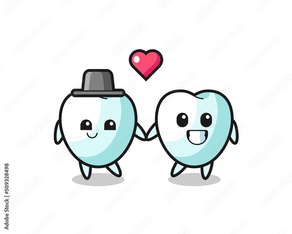 tooth cartoon character couple with fall in love gesture tooth cartoon character couple with fall in love gesture