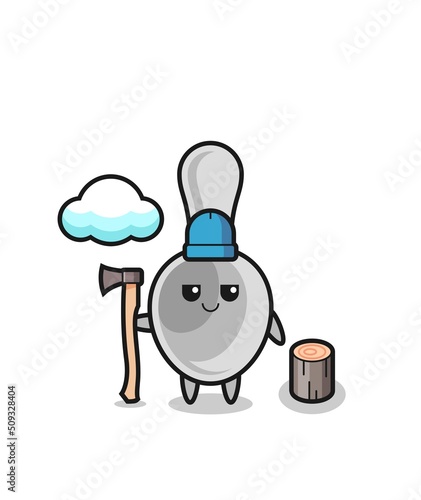 Character cartoon of spoon as a woodcutter