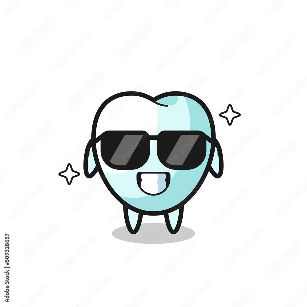 Cartoon mascot of tooth with cool gesture