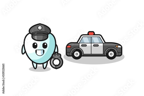 Cartoon mascot of tooth as a police