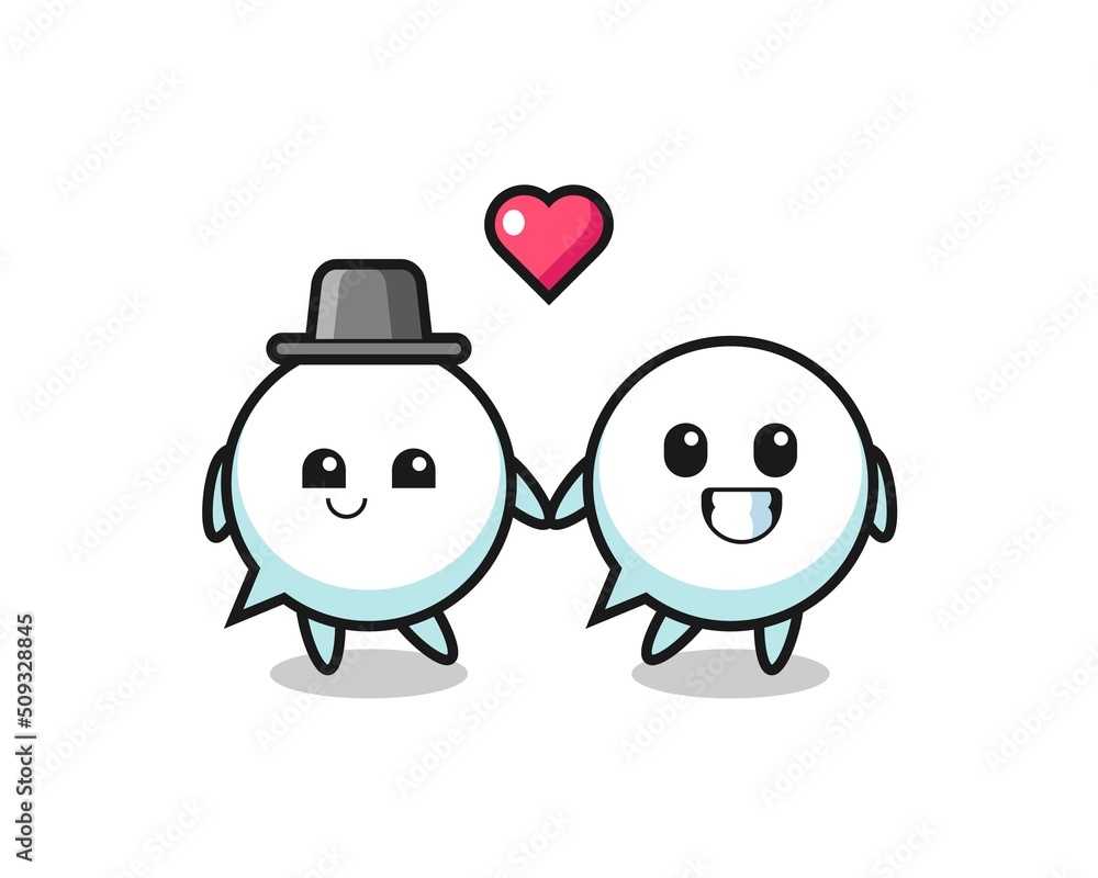 speech bubble cartoon character couple with fall in love gesture