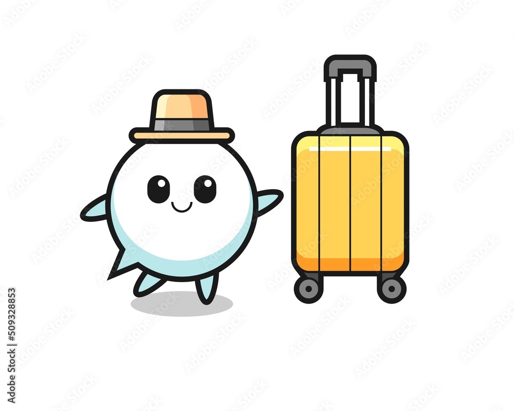 speech bubble cartoon illustration with luggage on vacation