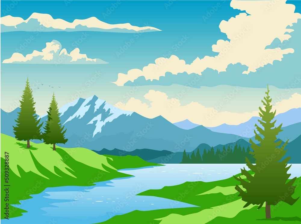 landscape with mountains and lake landscape with mountains and lake