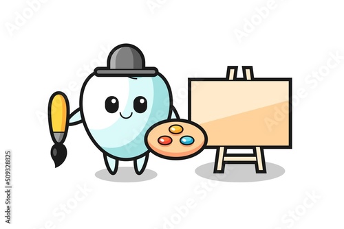Illustration of tooth mascot as a painter