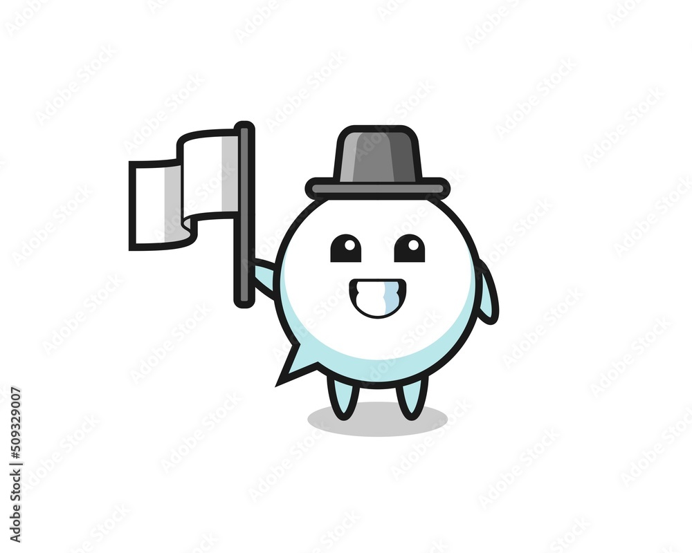 Fototapeta premium Cartoon character of speech bubble holding a flag