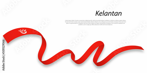 Waving ribbon or stripe with flag of Kelantan photo