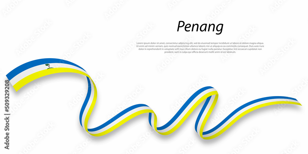 Waving ribbon or stripe with flag of Penang