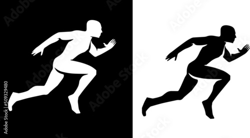 silhouette with the symbol of a person running fast  for a black and white vector logo - body symbol of the athletism and exercise, while sprinting