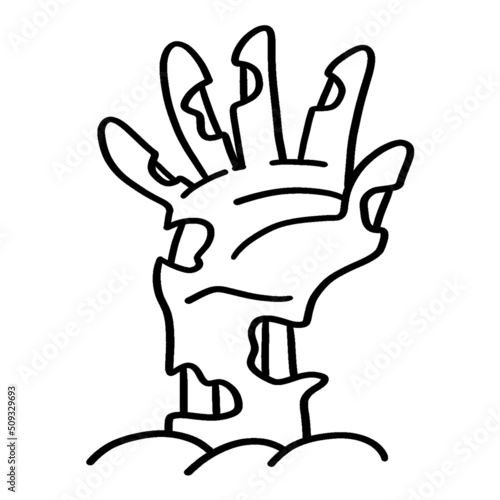 Zombie Hand Halloween Isolated Coloring Page