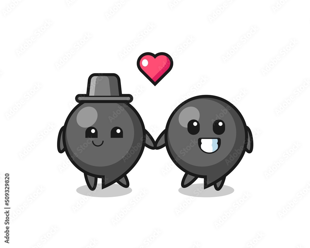 comma symbol cartoon character couple with fall in love gesture