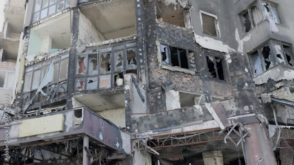 A multi-storey rye house was destroyed by Russian bombing in Ukraine