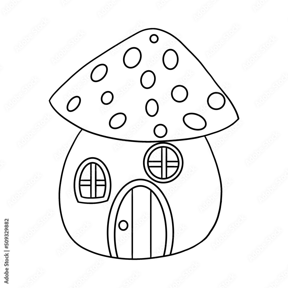 Mushroom House Isolated Coloring Page for Kids Stock Vector | Adobe Stock