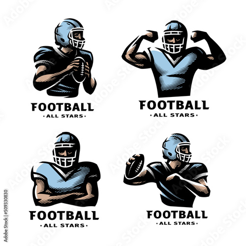 American football players, A set of logos. Vector illustration.