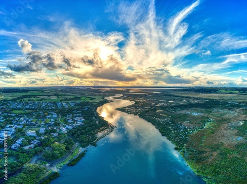 Konstfotografi Drone view of the Barwon River and Lake Connewarre upstream of  and Barwon Heads, Victoria, Australia