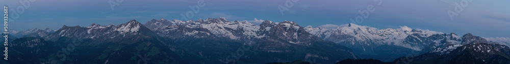 A mountain panorama shot from the viewpoint at Stanserhorn, Switzerland