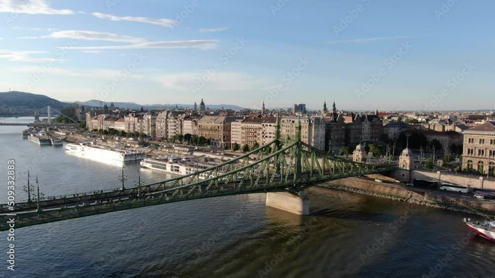 Aerial view of Liberty bridge on Danube river in Budapest, Hungary Aerial view of Liberty bridge on Danube river in Budapest, Hungary