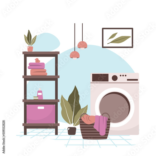 Clean Bathroom Decoration Laundry Washing Machine House Interior Flat Design