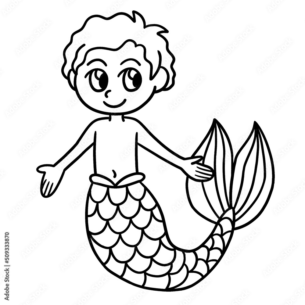 Merman Isolated Coloring Page for Kids Stock Vector | Adobe Stock