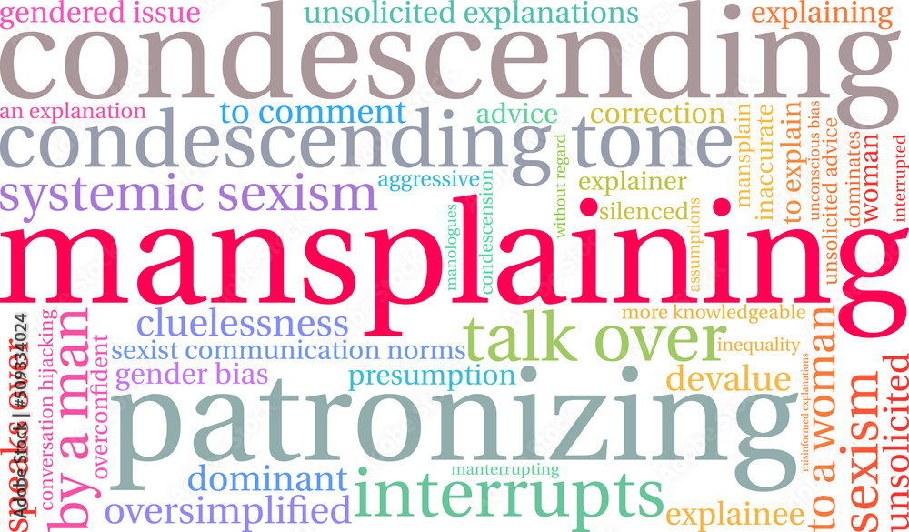 Mansplaining Word Cloud on a white background. Mansplaining Word Cloud on a white background.