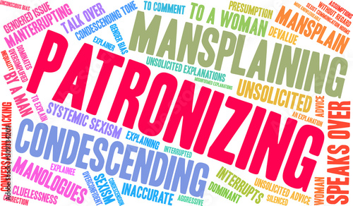 Patronizing Word Cloud on a white background. 