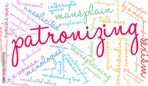 Patronizing Mansplaining Word Cloud on a white background. 