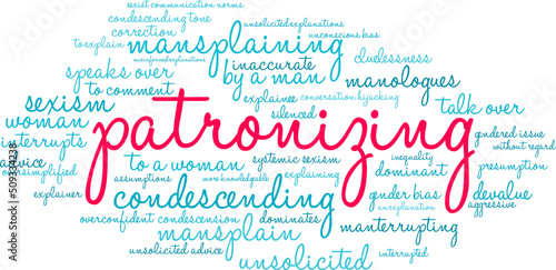 Patronizing Mansplaining Word Cloud on a white background. 