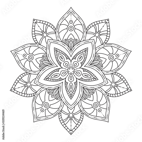 Circular Flower pattern in form of mandala for Kdp Coloring Book, Henna, Mehndi, tattoo, decoration. Decorative ornament in ethnic oriental style. Coloring book page. ornamental round lace ornament.
