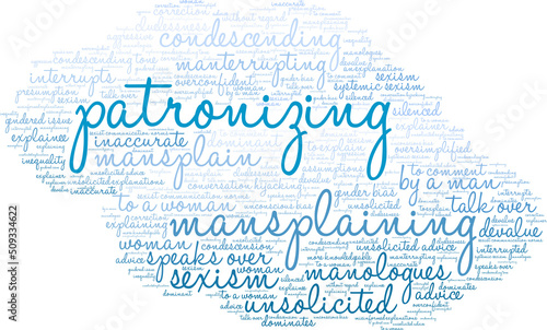 Patronizing Word Cloud on a white background. 