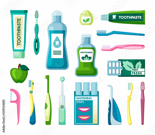 toothbrush. dental stuff for self protection health care for teeth vector cartoon illustration