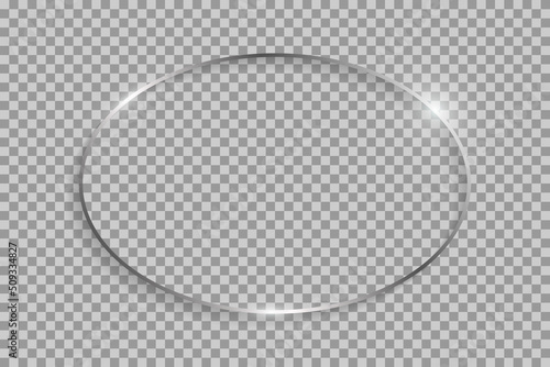 Silver ellipse frame with shadows and highlights isolated on a transparent background.