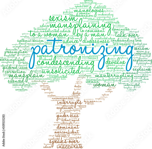 Patronizing Word Cloud on a white background. 