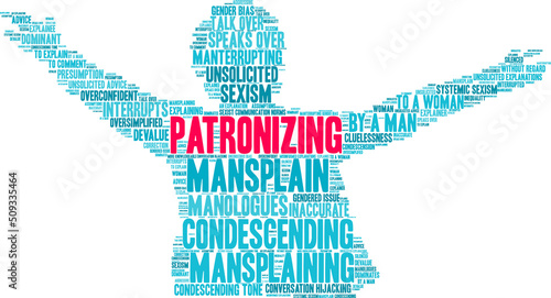 Patronizing Mansplaining Word Cloud on a white background. 