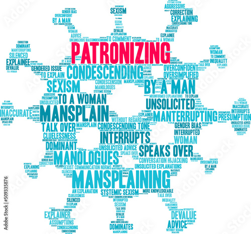 Patronizing Word Cloud on a white background. 
