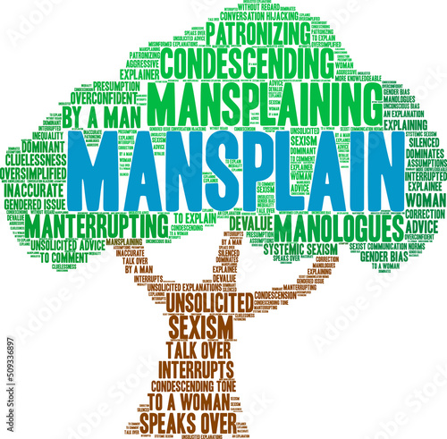 Mansplain Word Cloud on a white background. 