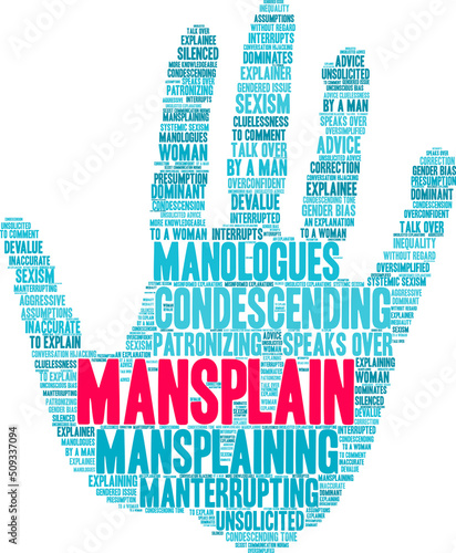 Mansplain Word Cloud on a white background. 