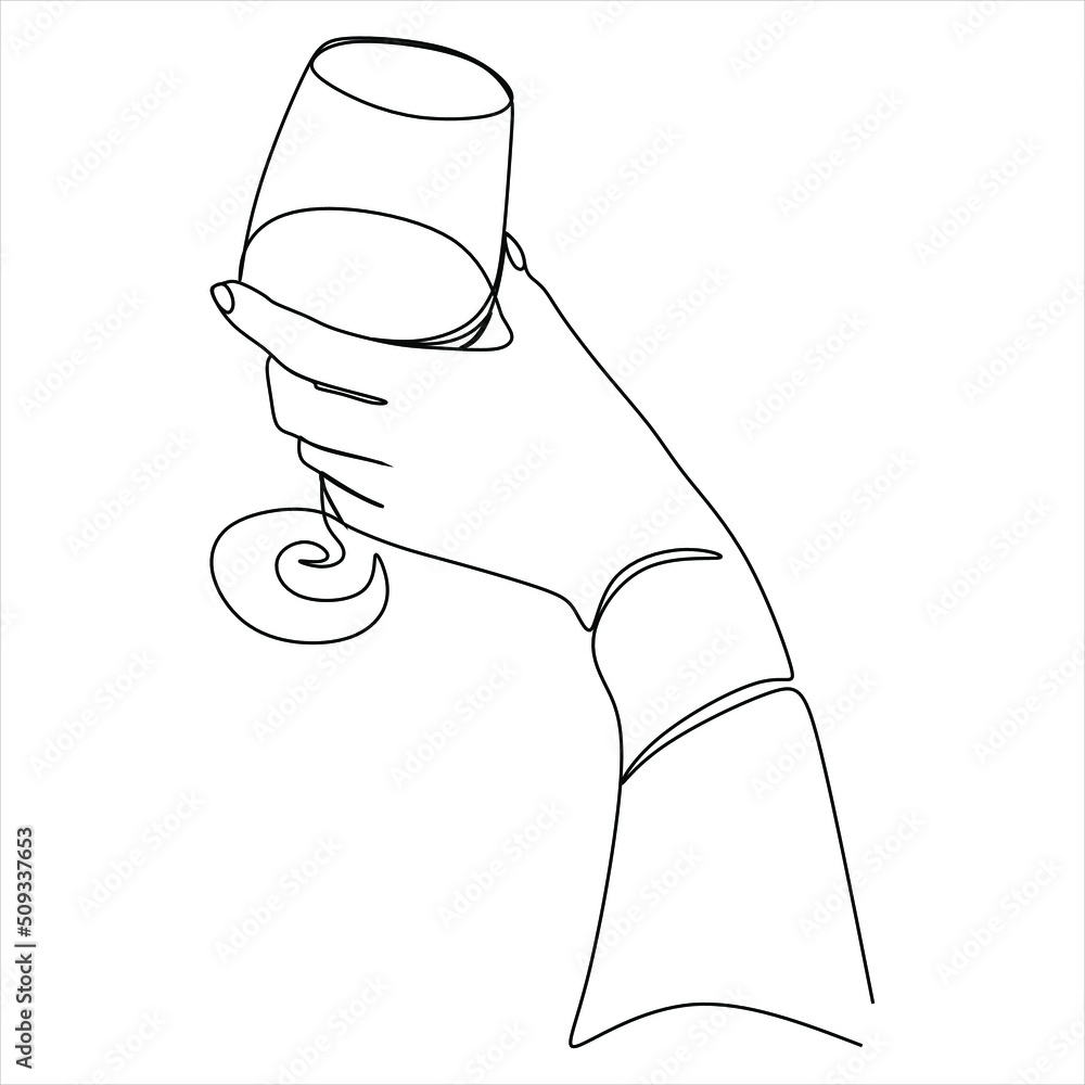 Obraz premium Continuous line drink wine party celebrate feast new year birthday happy concept wine shop catering hand drawn illustration vector