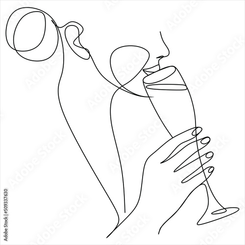 Continuous line drink wine party celebrate feast new year birthday happy concept wine shop catering hand drawn illustration vector