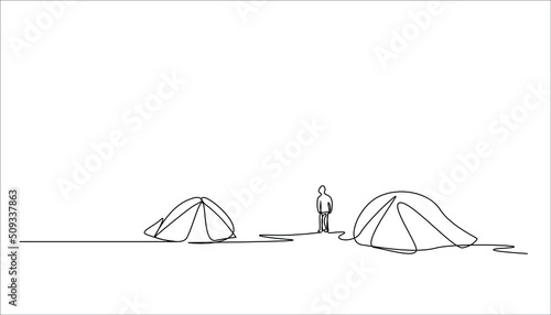 one person tent camping drawing concept in nature