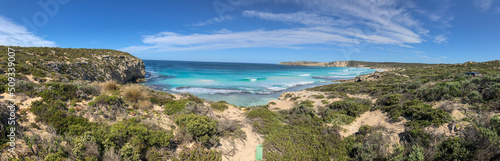 Pennington Bay Beach, panoramic view of Kangaroo Island on a sunny day, Australia
