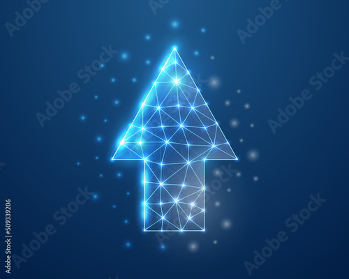 Up arrow 3d symbol in blue low poly style. Growth, direction design concept vector illustration. Business goal polygonal wireframe.