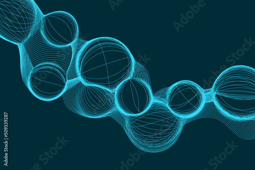 Dynamic wireframe bubble shape background in the science and technology style