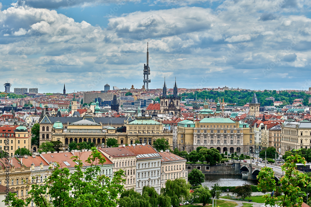 Scenic cityscape of Prague, Czech Republic, view from the balcony